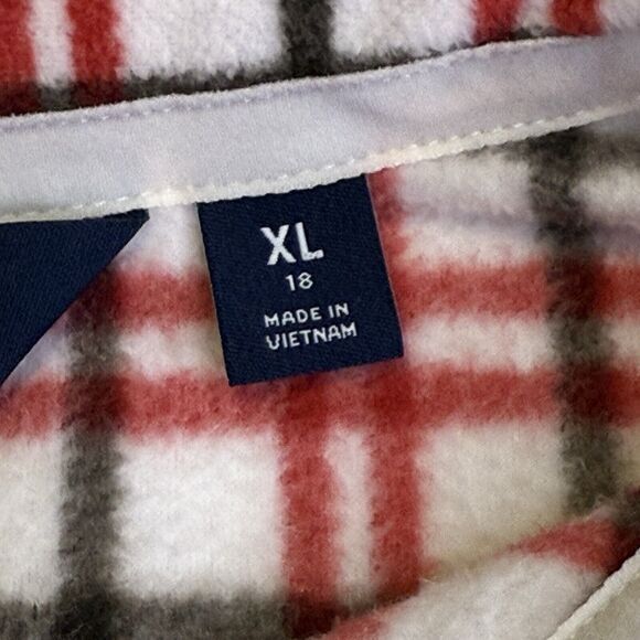 Lands End Womans Fleece Plus Size 18 Hoodie Red White Plaid 1/4 Zip Pullover # - Picture 7 of 10